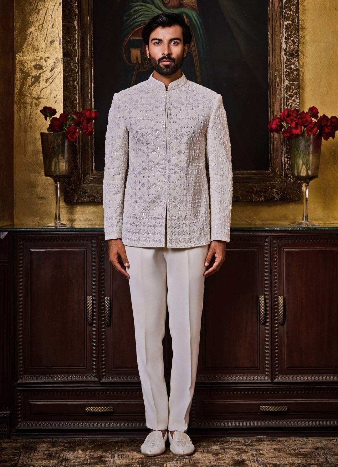 White Suiting Jodhpuri Set Nitika Gujral - Men - Fabilicious Fashion