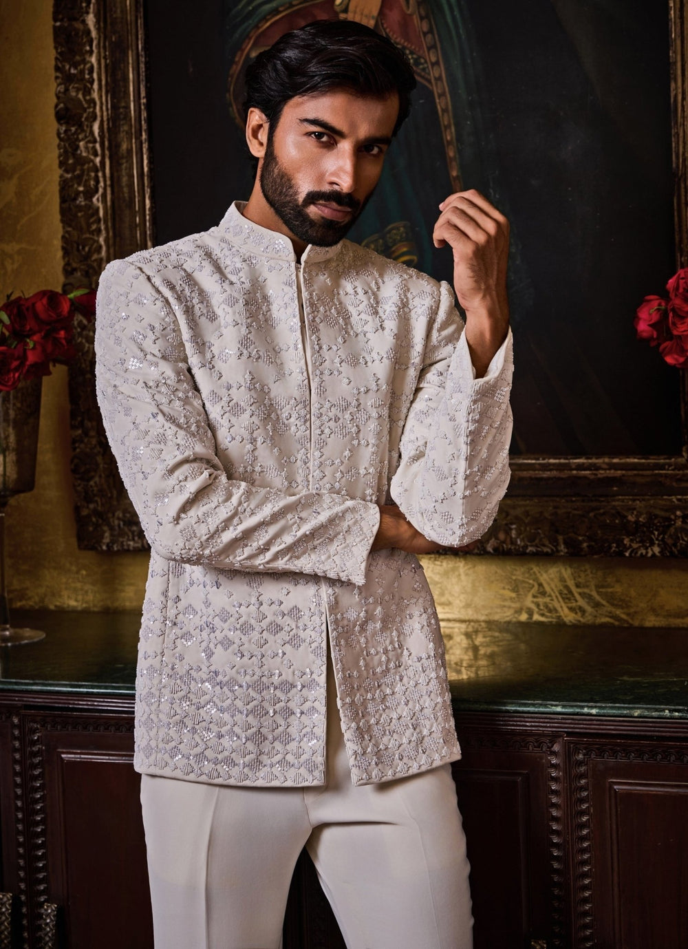 White Suiting Jodhpuri Set Nitika Gujral - Men - Fabilicious Fashion