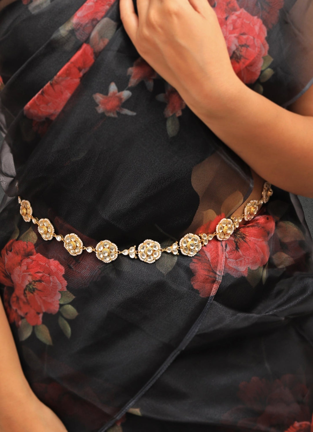 White Traditional Bridal Floral Waist Belt Riana by Shikha Jindal - Fabilicious Fashion