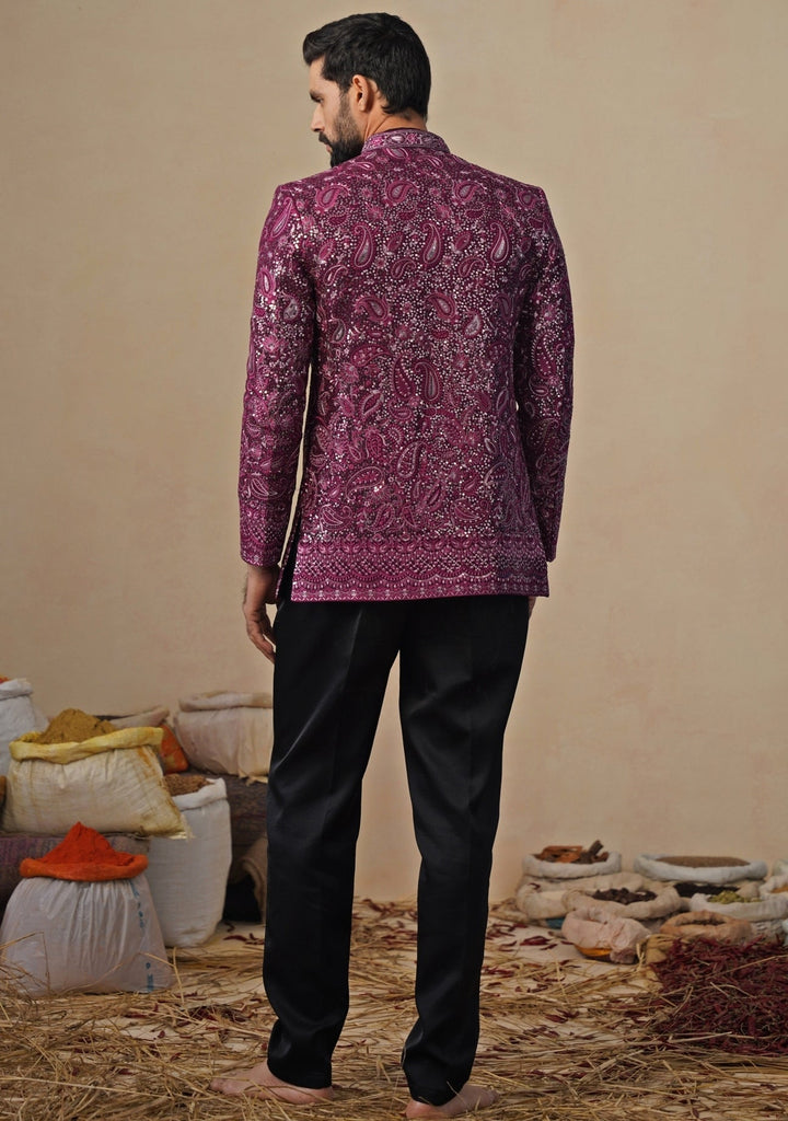 Wine and Black Georgette Jodhpuri Set Kalpraag - Fabilicious Fashion