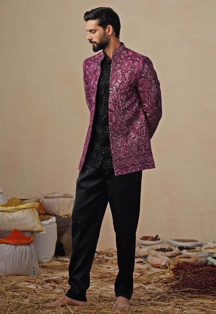 Wine and Black Georgette Jodhpuri Set Kalpraag - Fabilicious Fashion