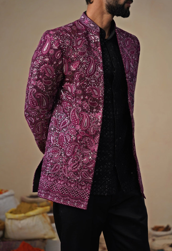 Wine and Black Georgette Jodhpuri Set Kalpraag - Fabilicious Fashion