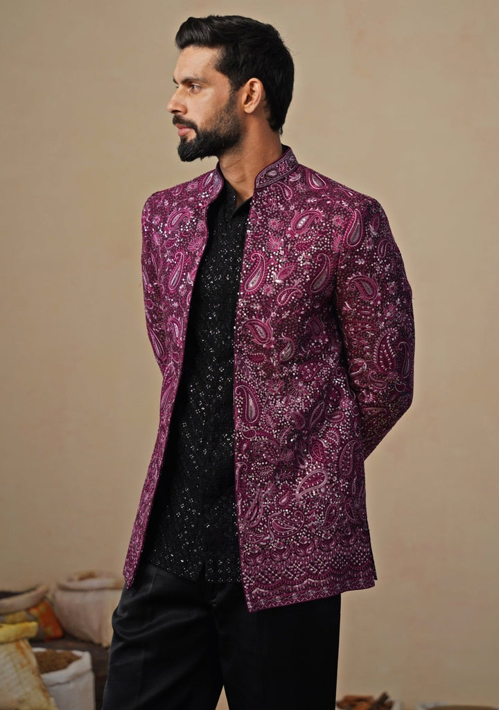 Wine and Black Georgette Jodhpuri Set Kalpraag - Fabilicious Fashion