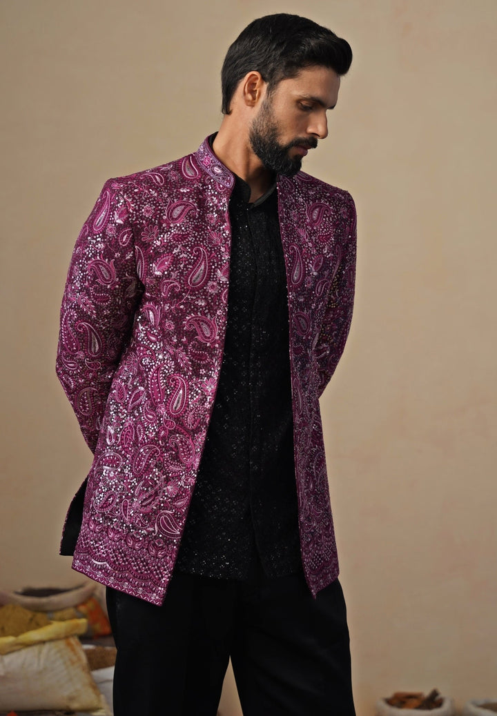 Wine and Black Georgette Jodhpuri Set Kalpraag - Fabilicious Fashion