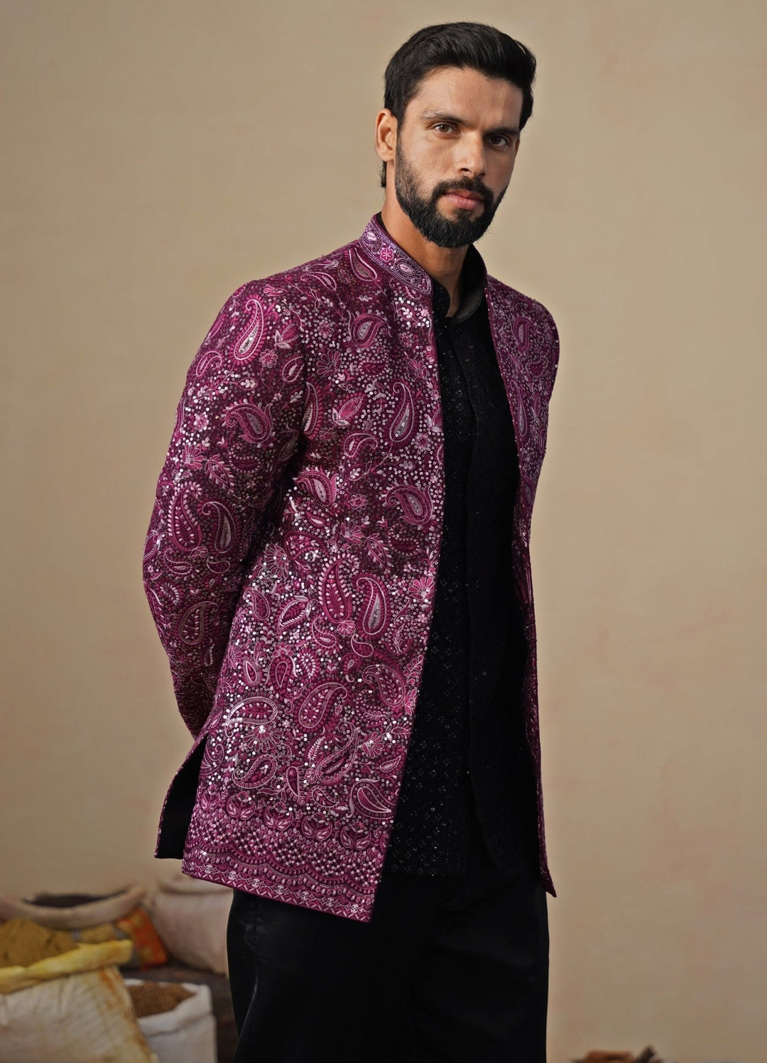 Wine and Black Georgette Jodhpuri Set Kalpraag - Fabilicious Fashion