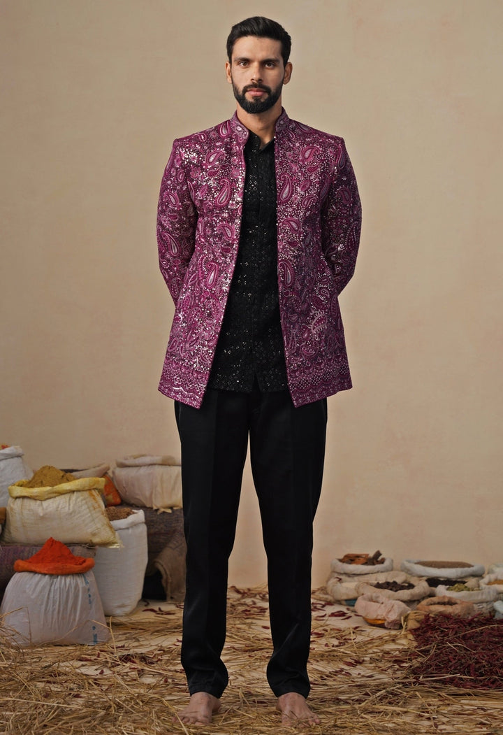 Wine and Black Georgette Jodhpuri Set Kalpraag - Fabilicious Fashion