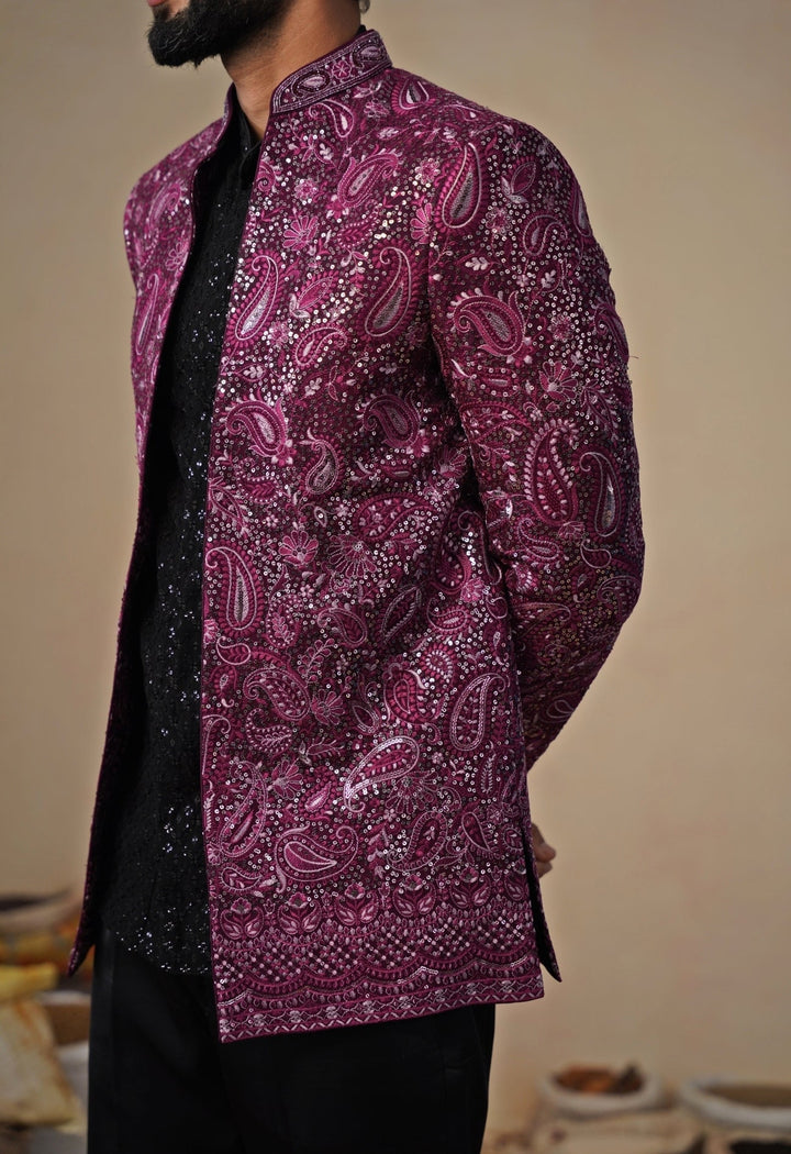 Wine and Black Georgette Jodhpuri Set Kalpraag - Fabilicious Fashion