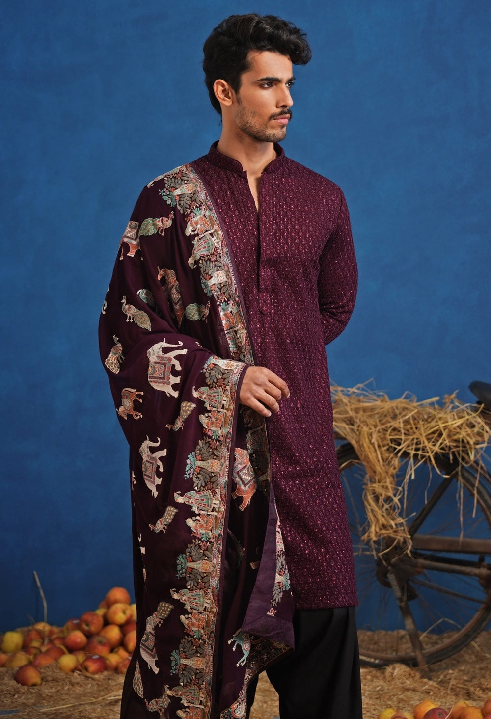 Wine and Black Georgette Kurta Set Kalpraag - Fabilicious Fashion