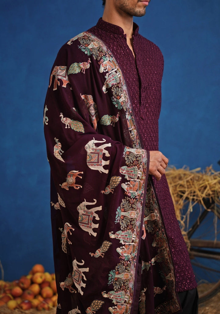 Wine and Black Georgette Kurta Set Kalpraag - Fabilicious Fashion