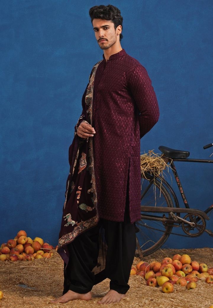 Wine and Black Georgette Kurta Set Kalpraag - Fabilicious Fashion