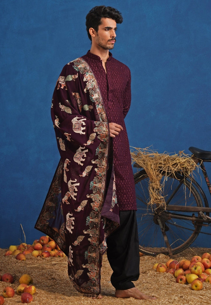 Wine and Black Georgette Kurta Set Kalpraag - Fabilicious Fashion