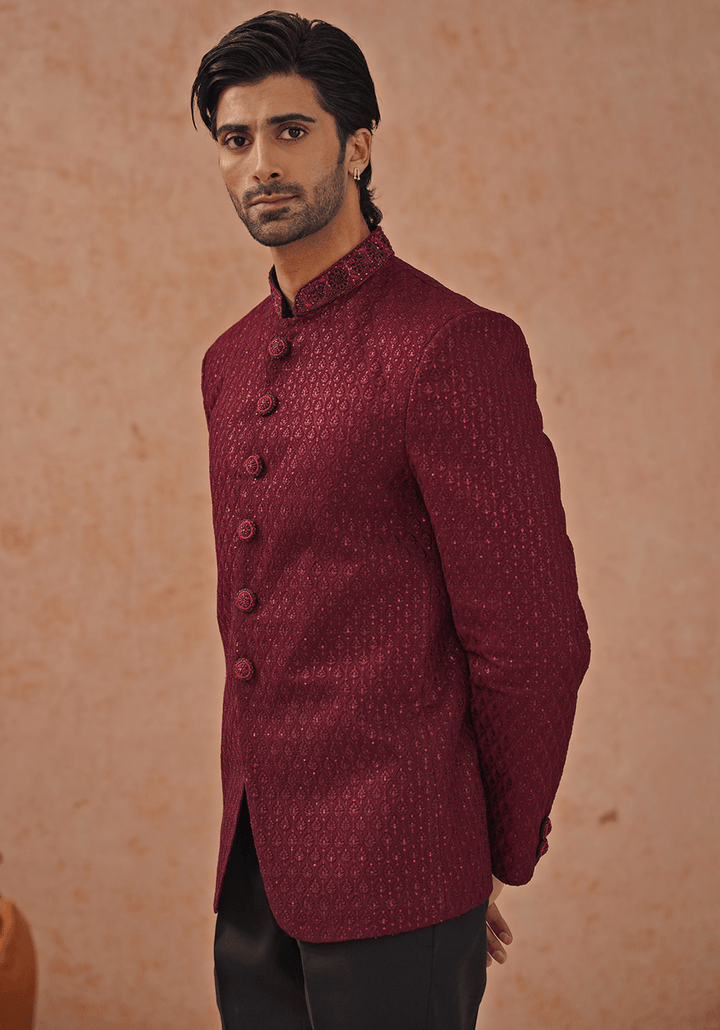 Wine Embellished Jodhpuri Set Kalpraag - Fabilicious Fashion