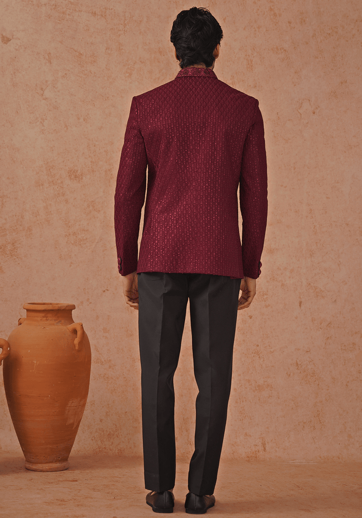 Wine Embellished Jodhpuri Set Kalpraag - Fabilicious Fashion