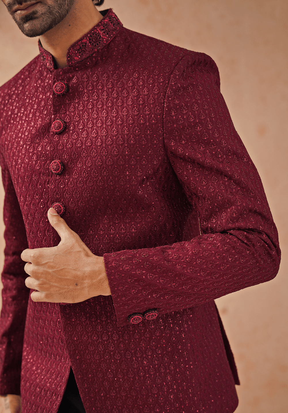 Wine Embellished Jodhpuri Set Kalpraag - Fabilicious Fashion