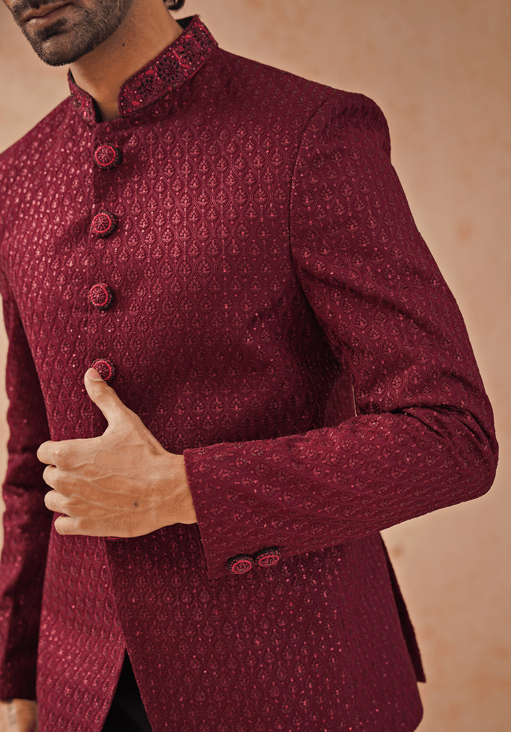 Wine Embellished Jodhpuri Set Kalpraag - Fabilicious Fashion