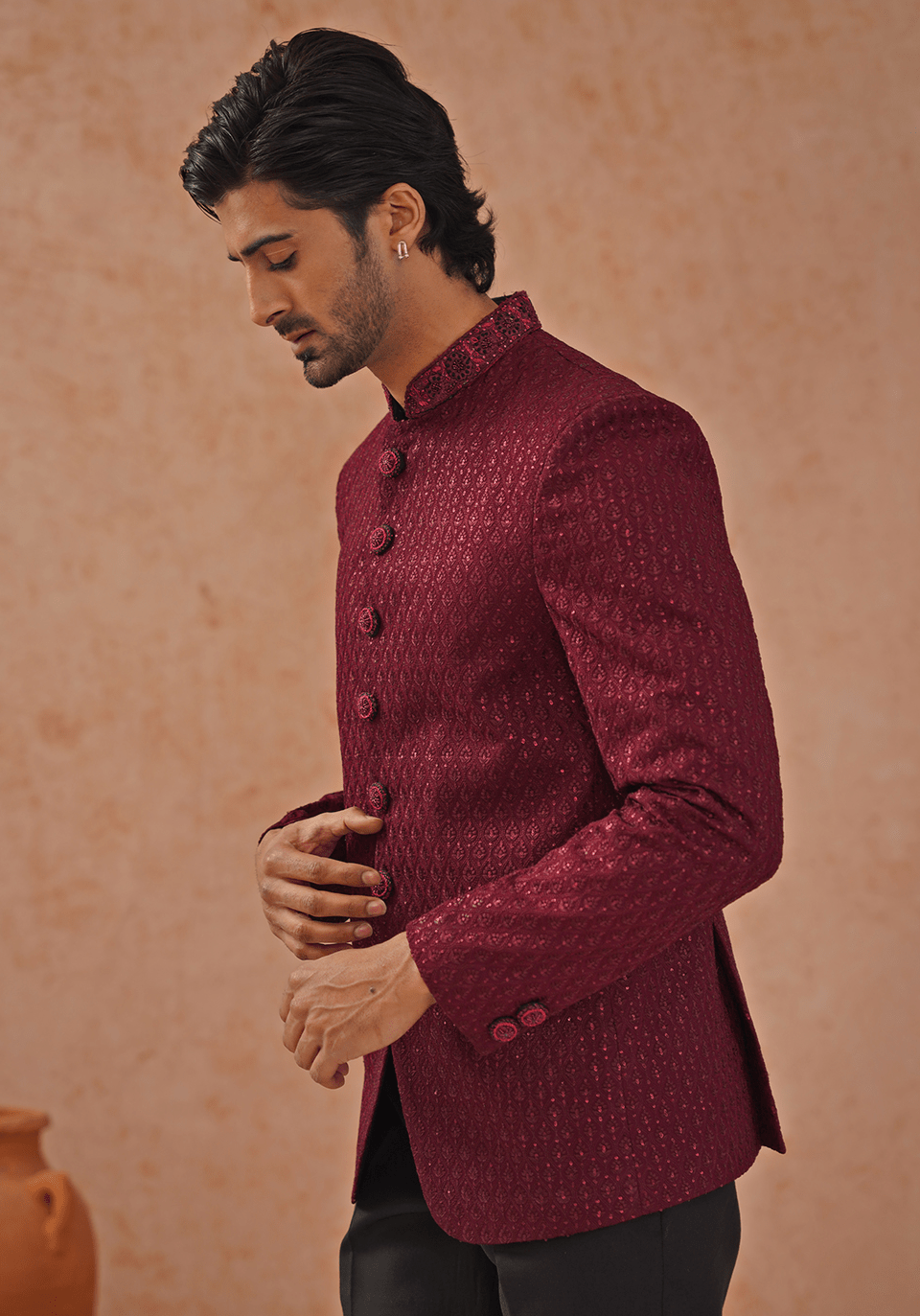 Wine Embellished Jodhpuri Set Kalpraag - Fabilicious Fashion