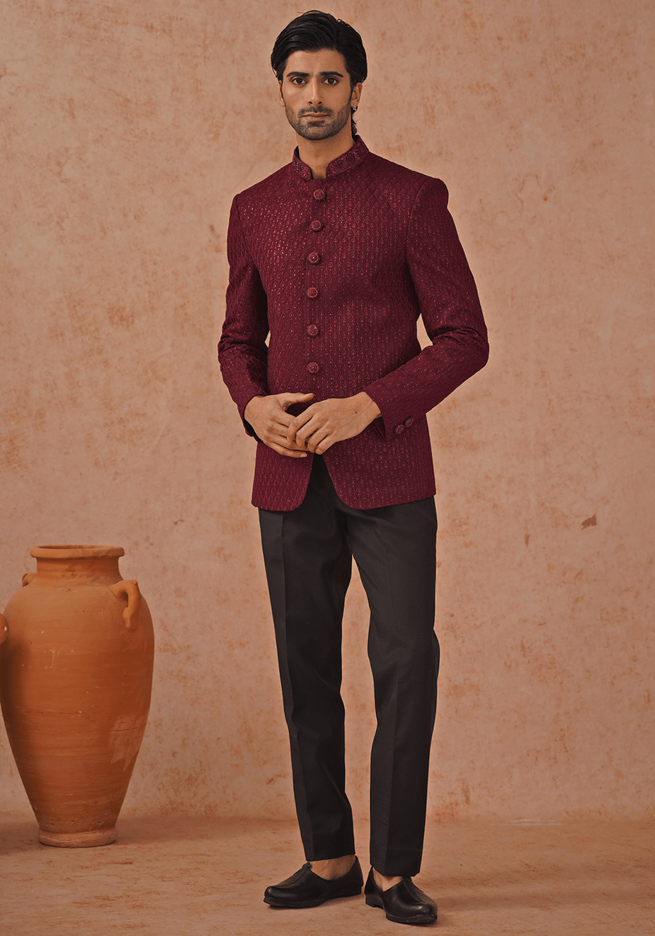 Wine Embellished Jodhpuri Set Kalpraag - Fabilicious Fashion