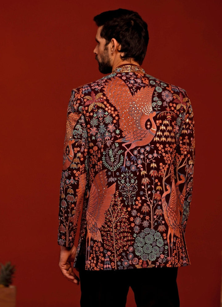 Wine Embroidered Georgette Jodhpuri Jacket Kalpraag - Fabilicious Fashion