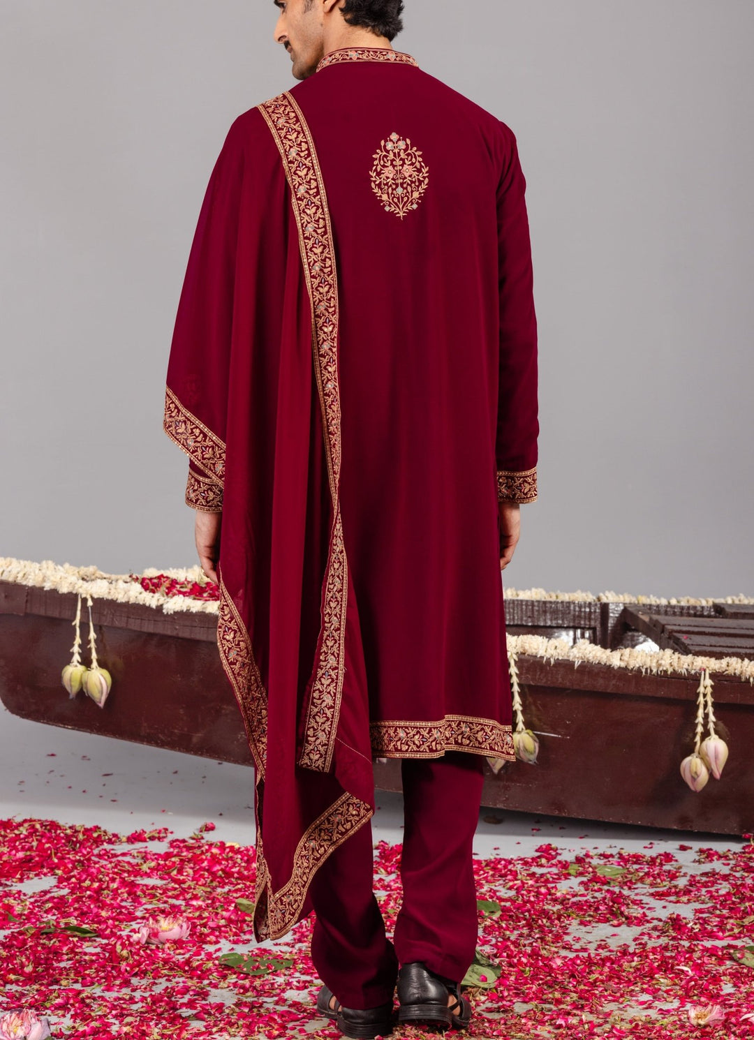 Wine Embroidered Georgette Kurta Pant Set Kalpraag - Fabilicious Fashion