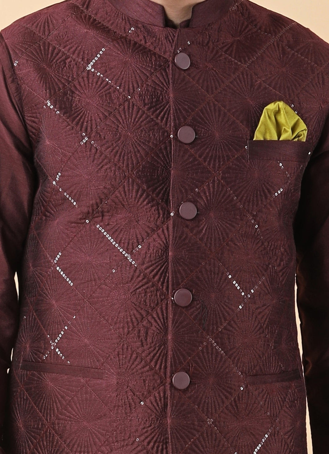 Wine Embroidered Kurta Pants Set with Jacket Manish Nagdeo Men - Fabilicious Fashion