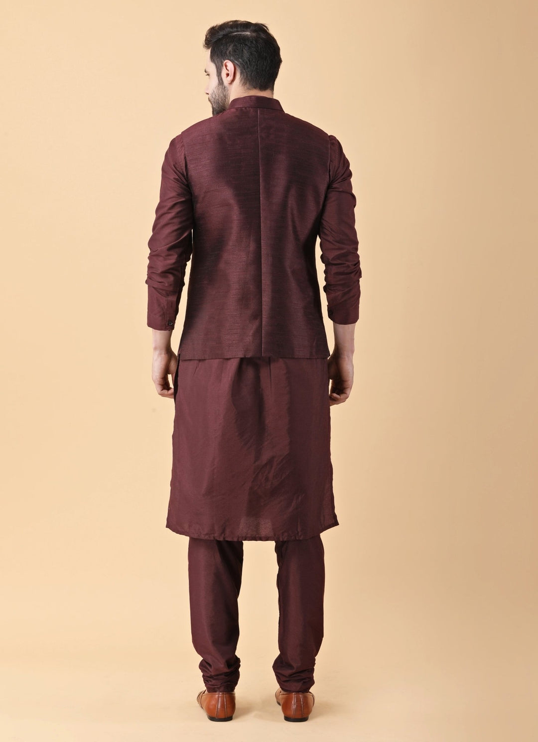 Wine Embroidered Kurta Pants Set with Jacket Manish Nagdeo Men - Fabilicious Fashion