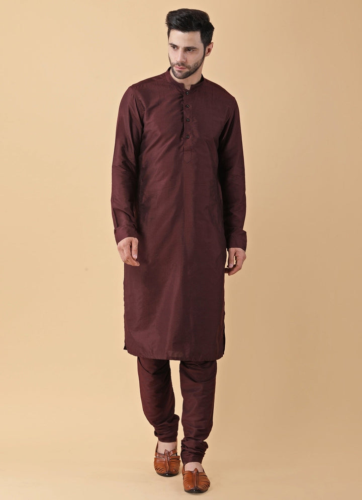 Wine Embroidered Kurta Pants Set with Jacket Manish Nagdeo Men - Fabilicious Fashion