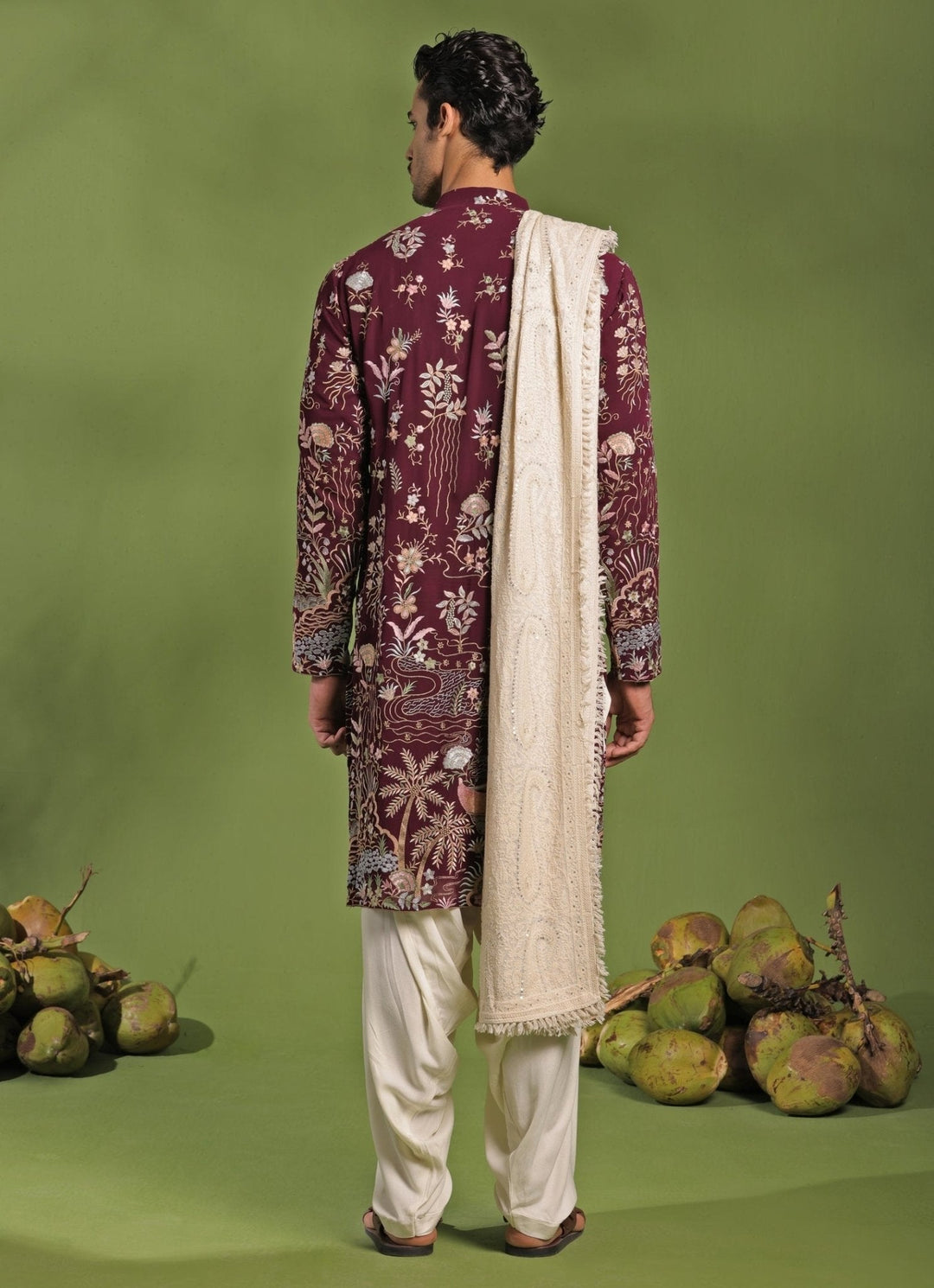 Wine Embroidered Kurta Patiala Pant Set With Dupatta Kalpraag - Fabilicious Fashion