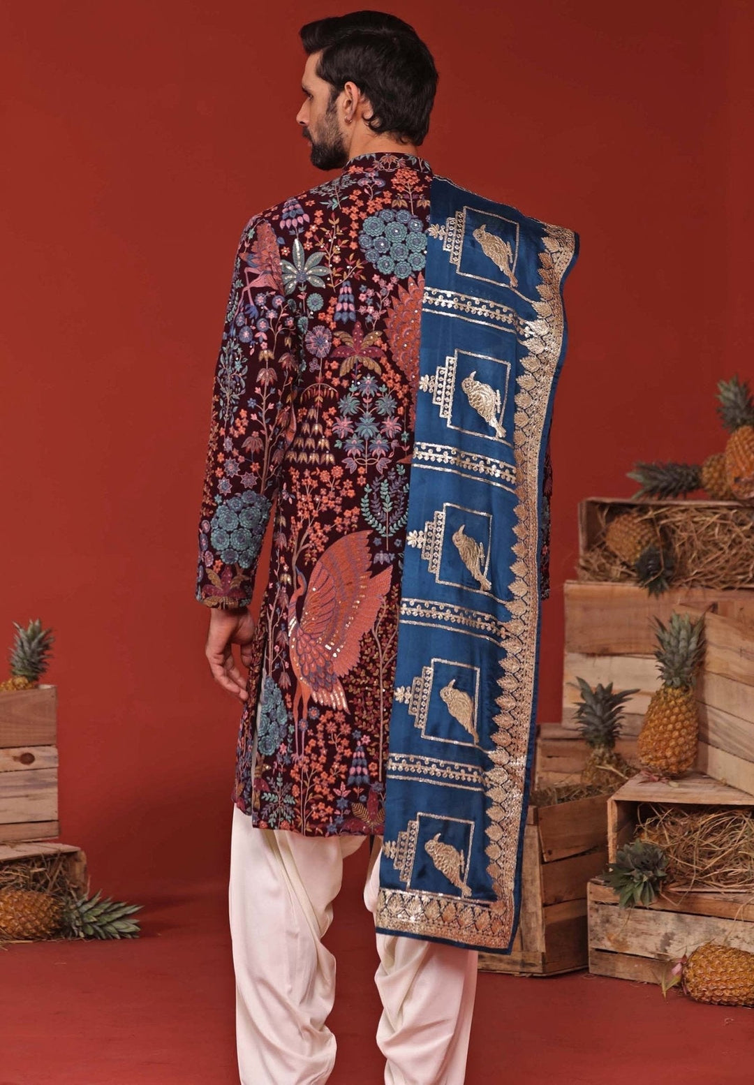 Wine Embroidered Kurta Patiala Set With Contrast Dupatta Kalpraag - Fabilicious Fashion