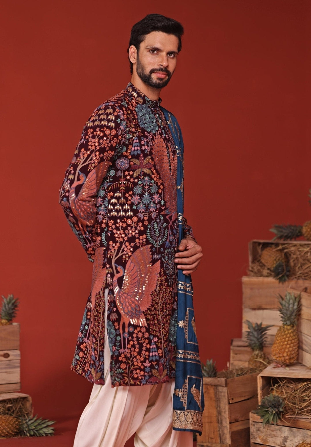 Wine Embroidered Kurta Patiala Set With Contrast Dupatta Kalpraag - Fabilicious Fashion