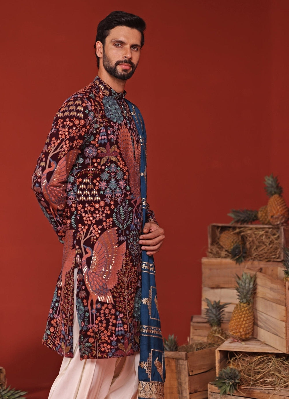 Wine Embroidered Kurta Patiala Set With Contrast Dupatta Kalpraag - Fabilicious Fashion