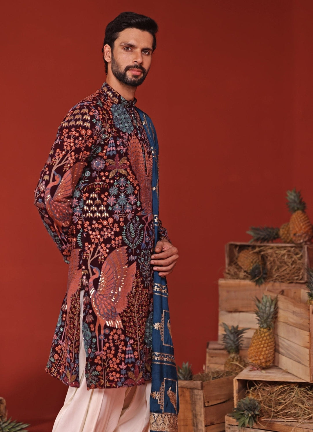Wine Embroidered Kurta Patiala Set With Contrast Dupatta Kalpraag - Fabilicious Fashion