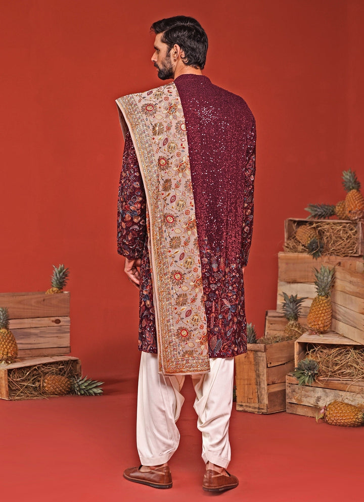Wine Embroidered Kurta Patiala Set With Dupatta Kalpraag - Fabilicious Fashion