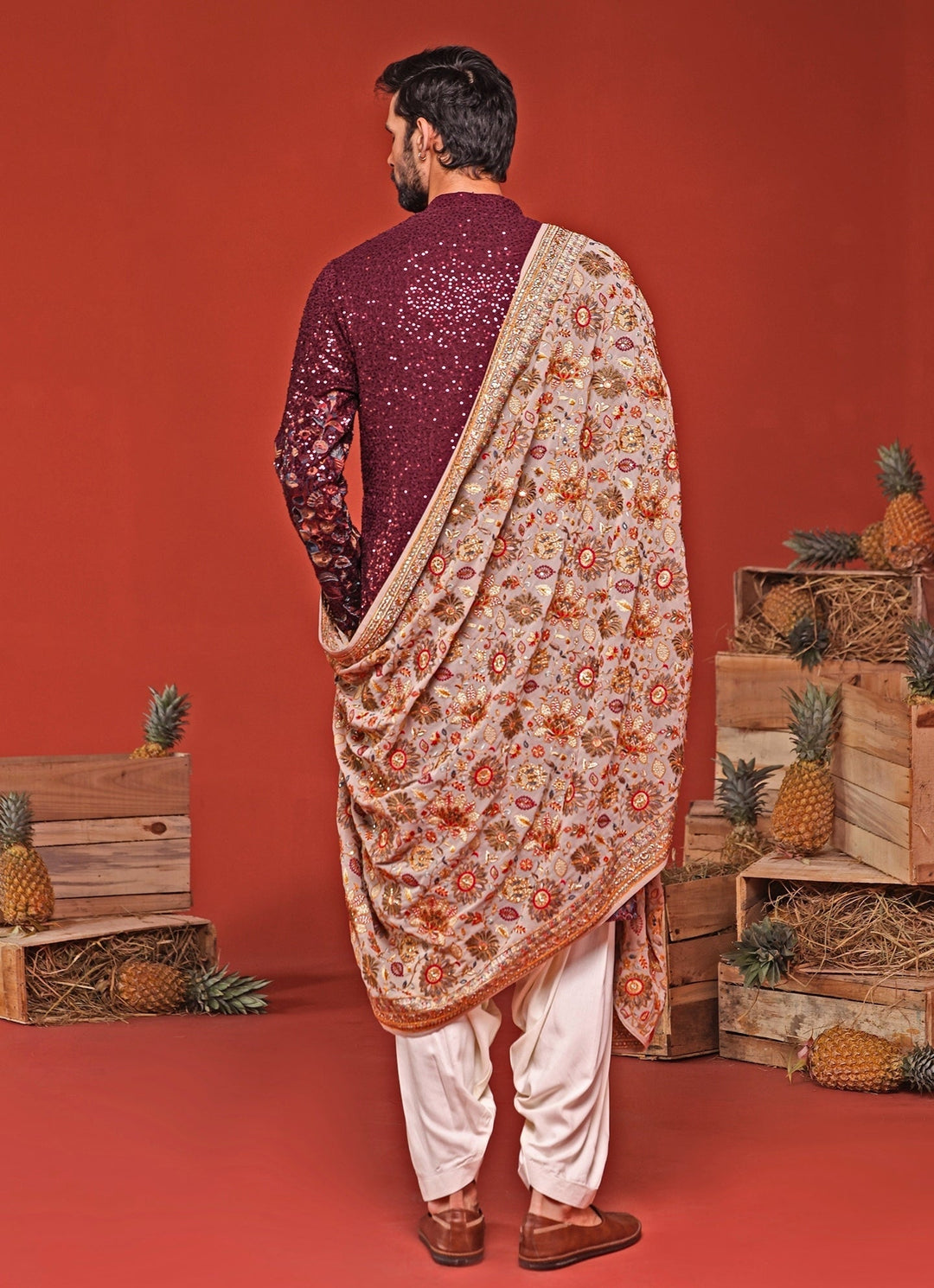 Wine Embroidered Kurta Patiala Set With Dupatta Kalpraag - Fabilicious Fashion