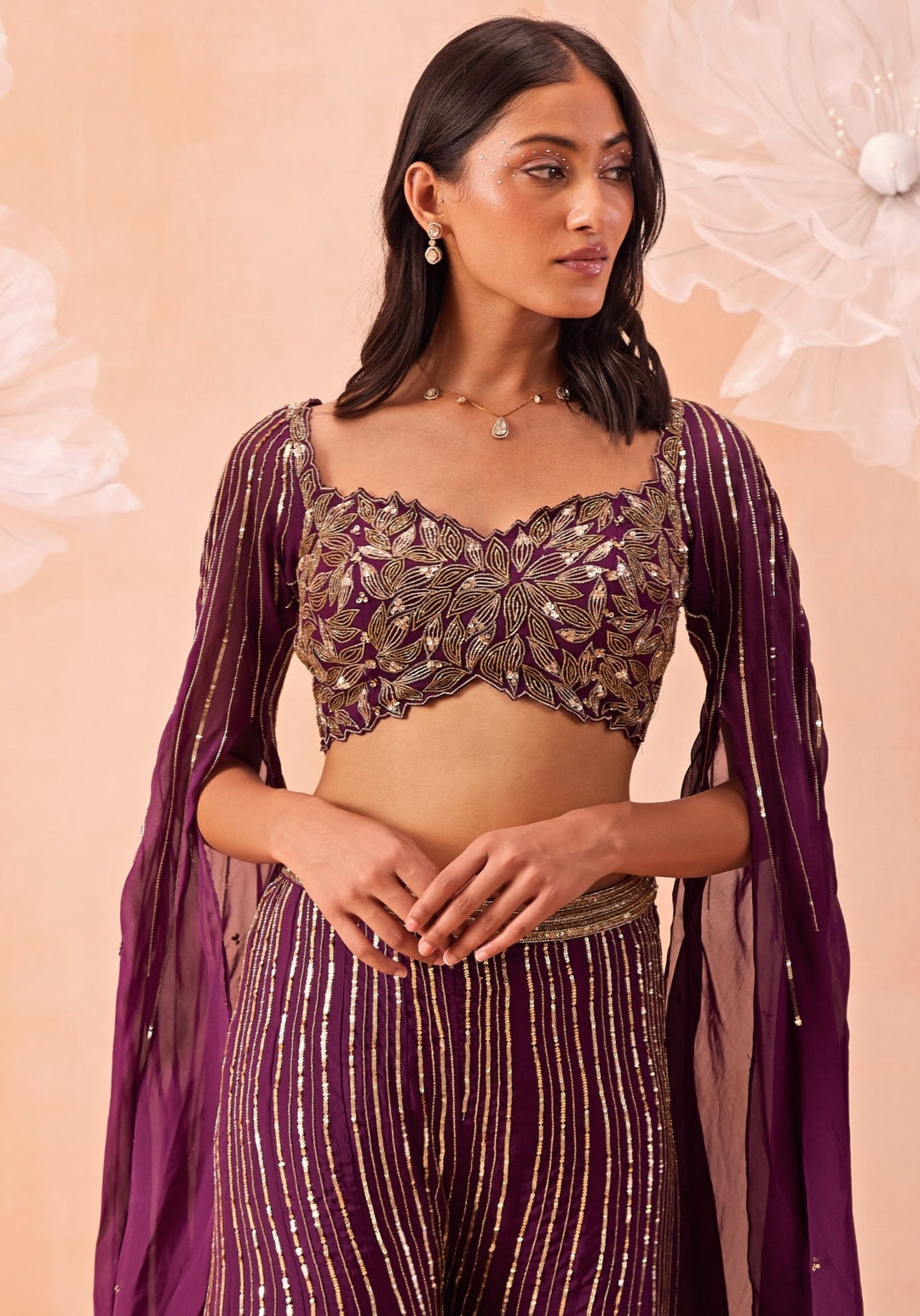 Wine Embroidered Pant Set Parul Gandhi - Fabilicious Fashion