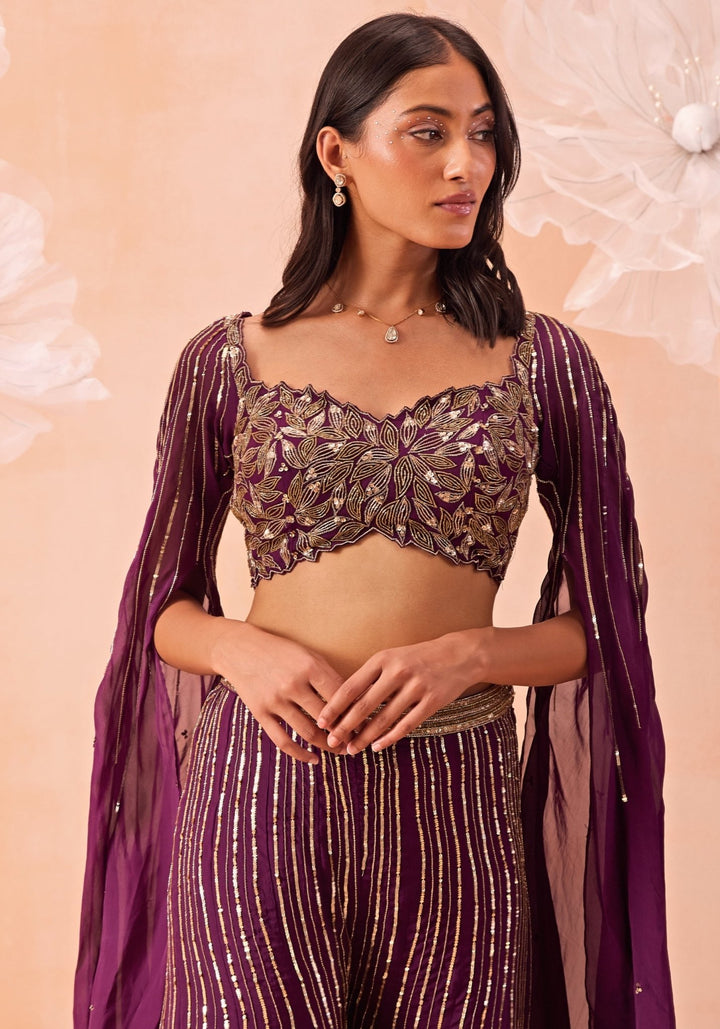 Wine Embroidered Pant Set Parul Gandhi - Fabilicious Fashion