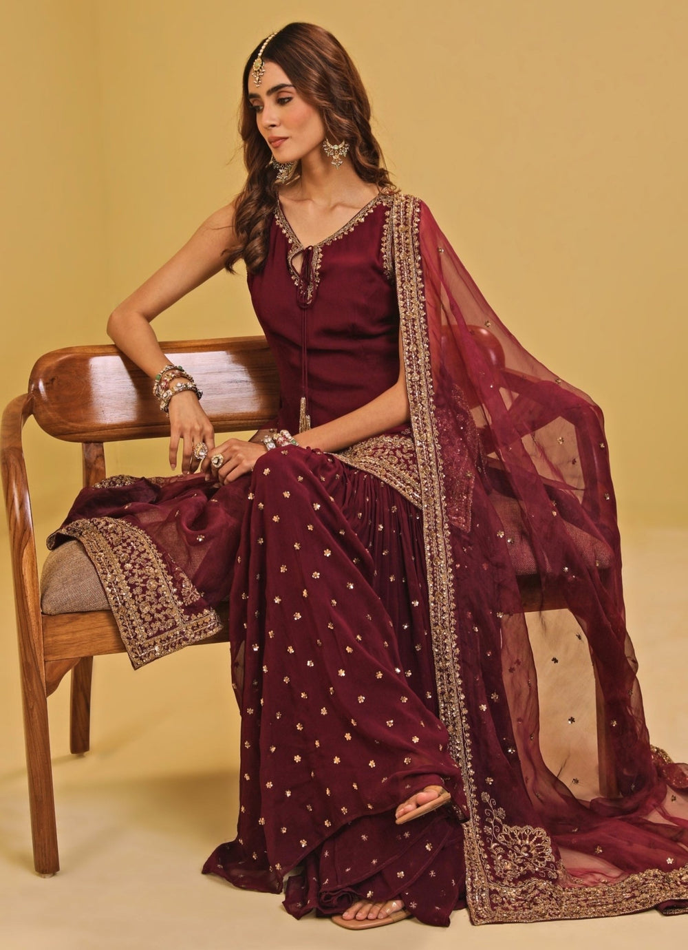 Esha Koul Wine Georgette Kurta Sharara SetFabilicious Fashion