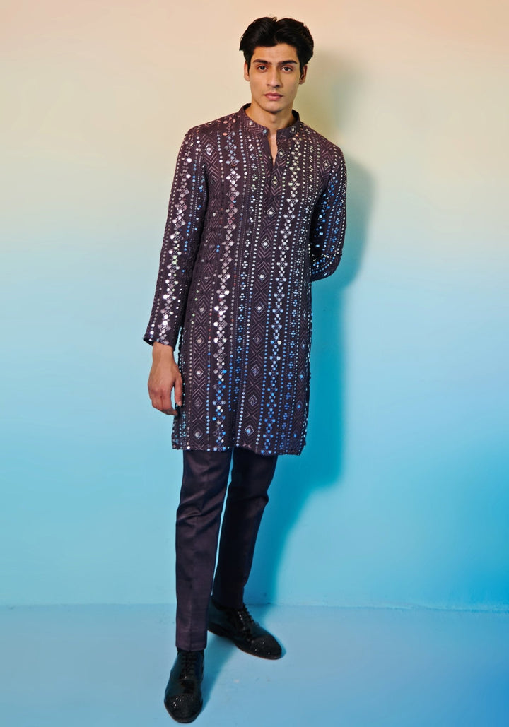 Wine Georgette Mirror Kurta Set Contrast by Parth - Fabilicious Fashion