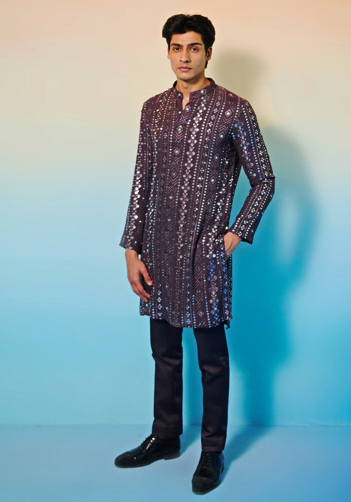 Wine Georgette Mirror Kurta Set Contrast by Parth - Fabilicious Fashion