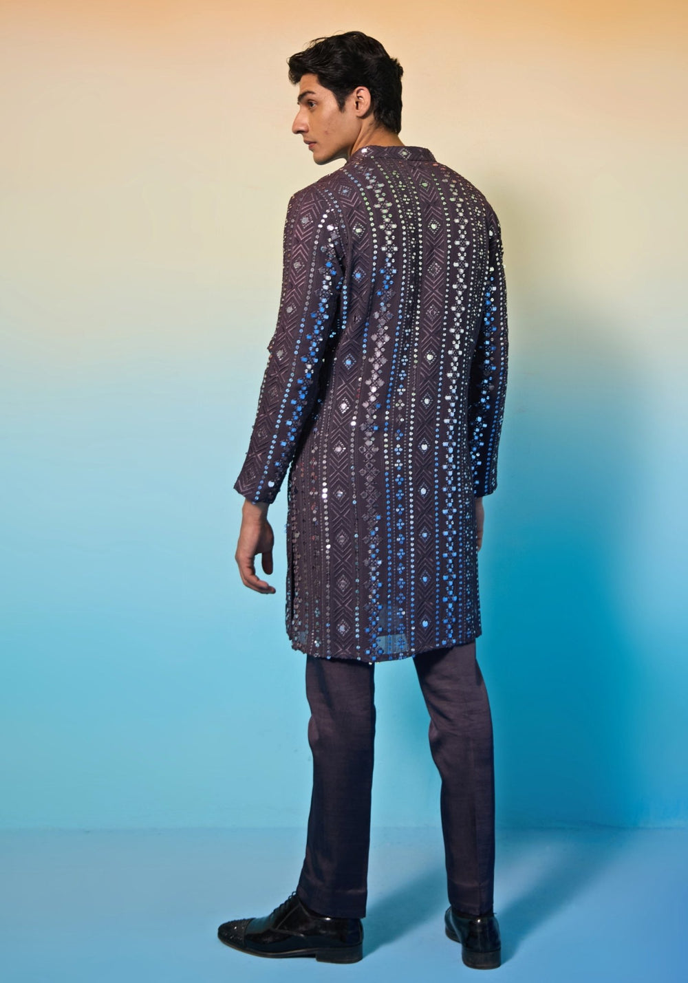 Wine Georgette Mirror Kurta Set Contrast by Parth - Fabilicious Fashion
