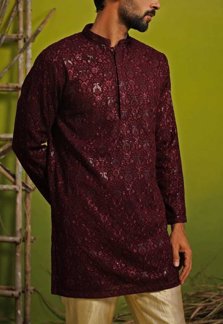 Kalpraag Wine Georgette Short Kurta SetFabilicious Fashion