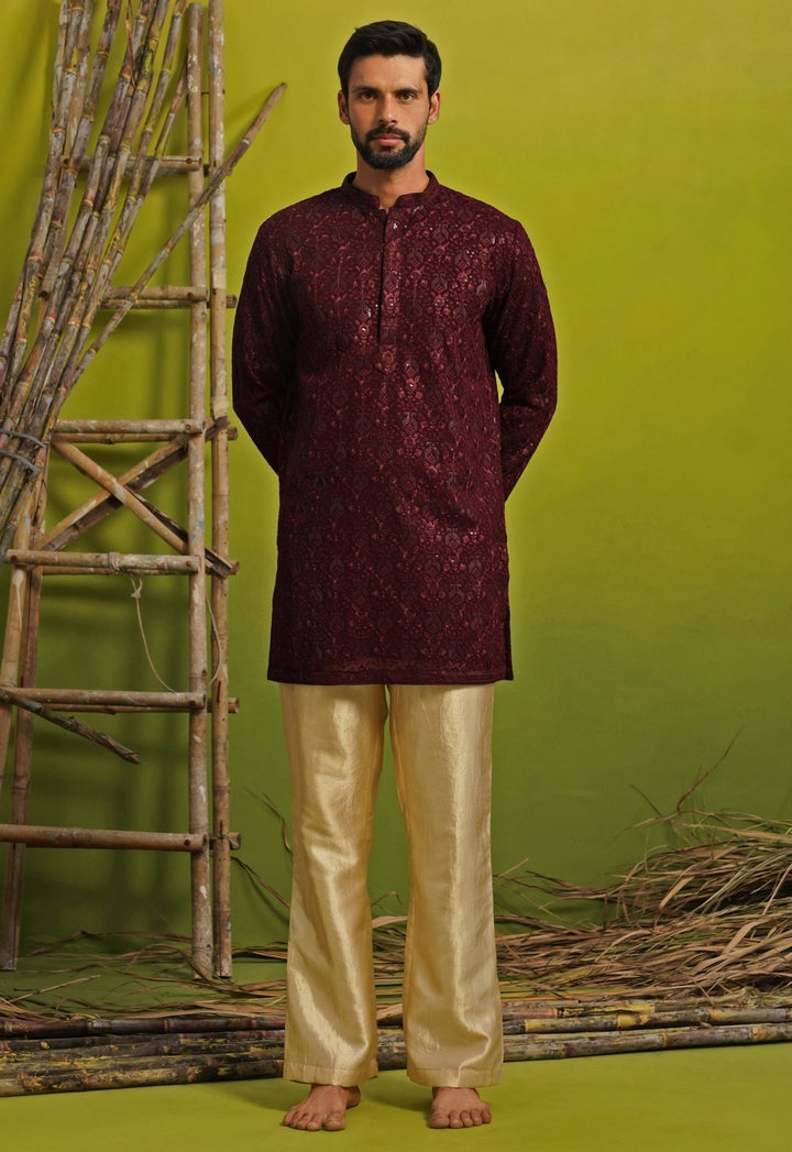 Kalpraag Wine Georgette Short Kurta SetFabilicious Fashion