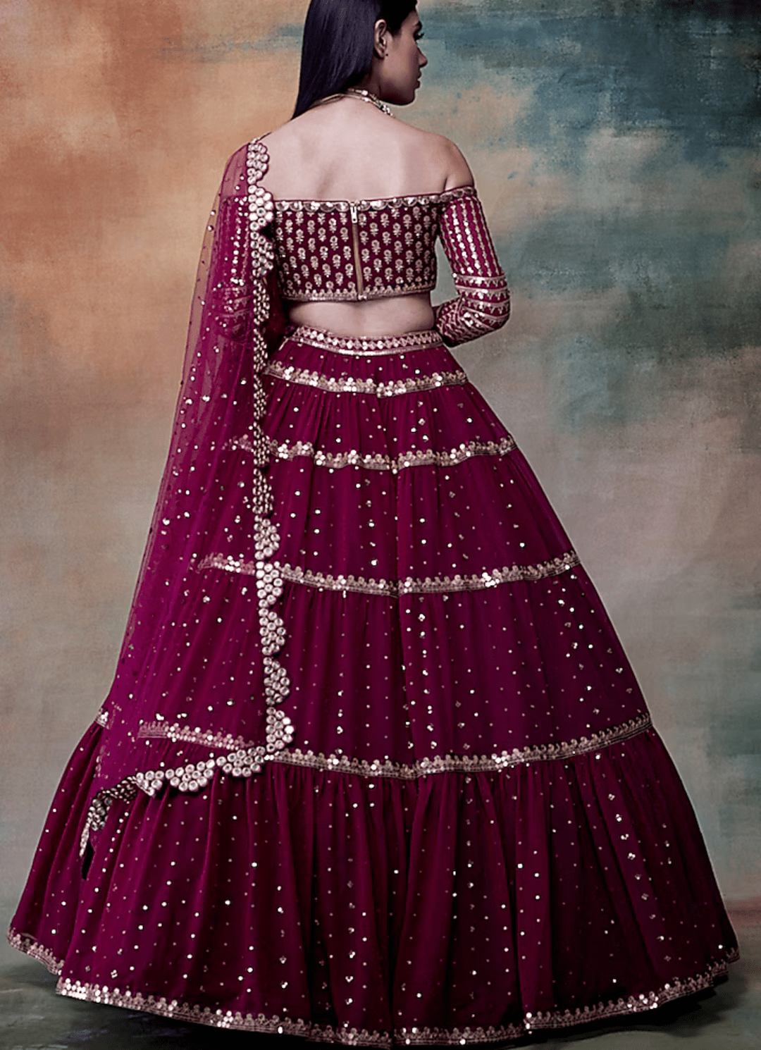 Wine Net Hand Embroidered Lehenga Set Vvani by Vani Vats - Fabilicious Fashion