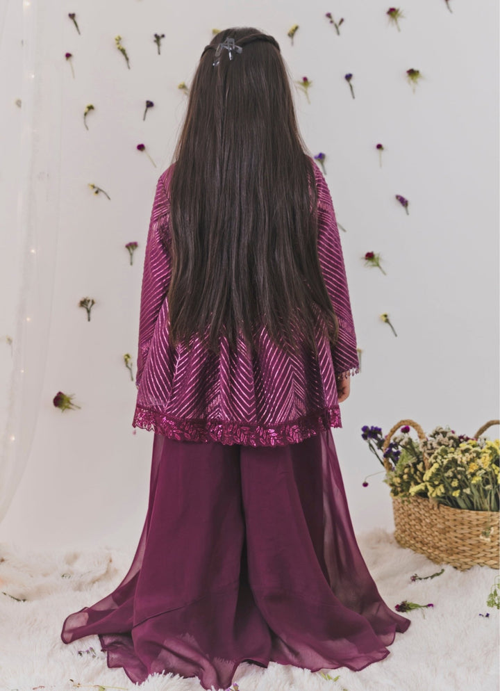Chotibuti Wine Organza Peplum Palazzo SetFabilicious Fashion
