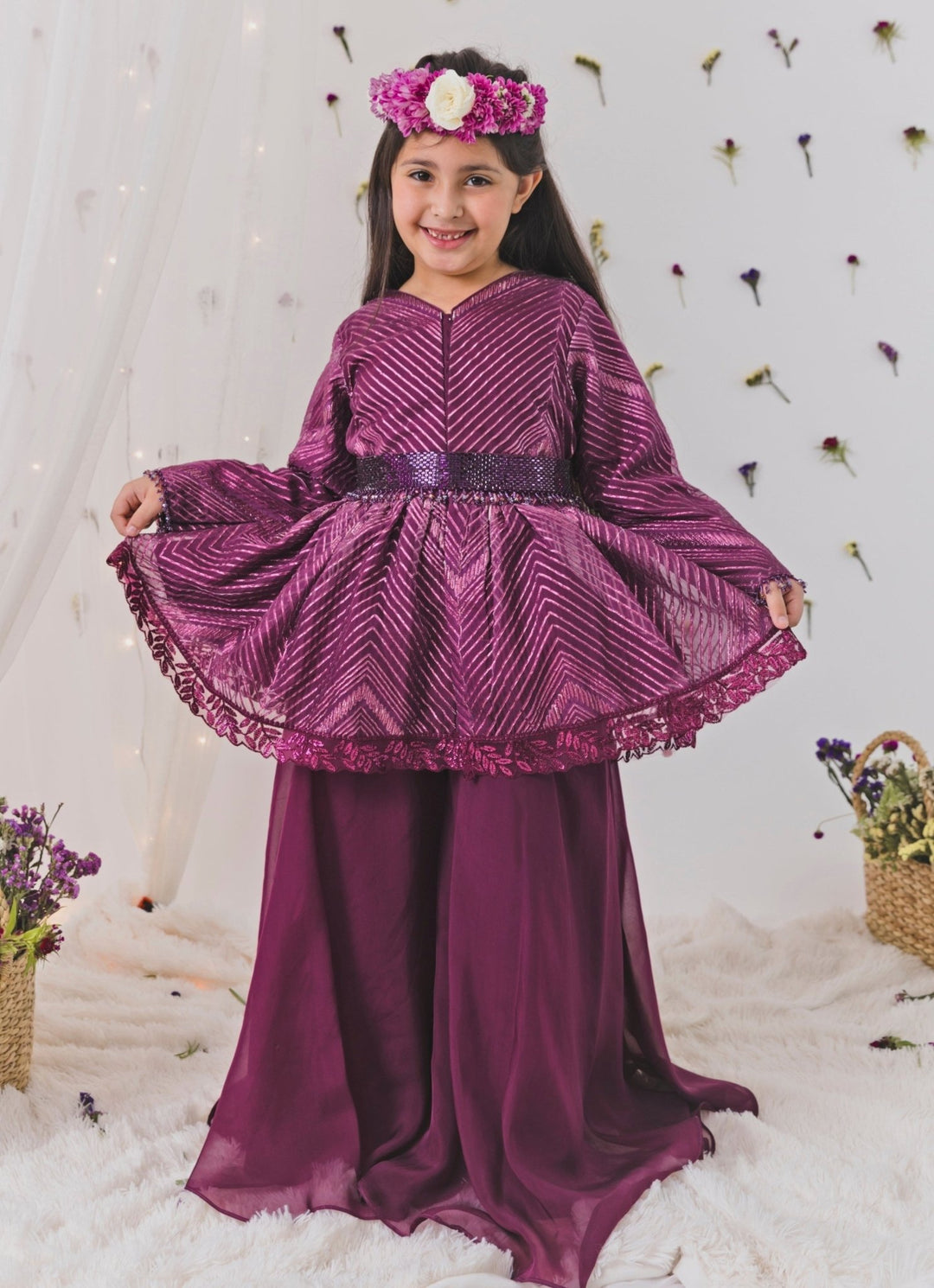 Chotibuti Wine Organza Peplum Palazzo SetFabilicious Fashion
