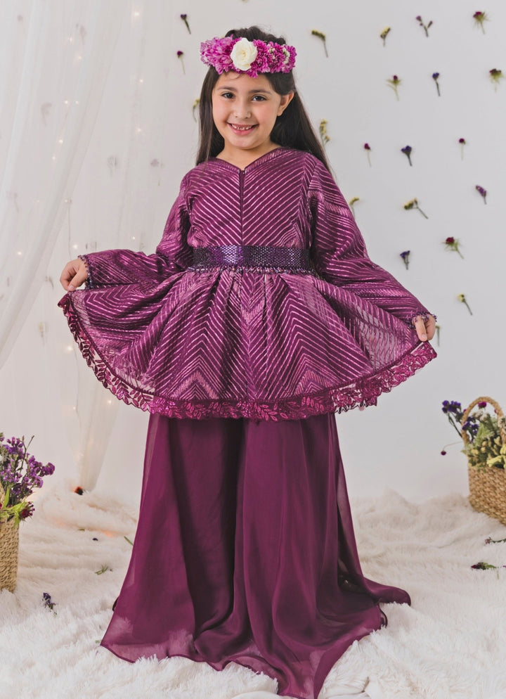 Chotibuti Wine Organza Peplum Palazzo SetFabilicious Fashion