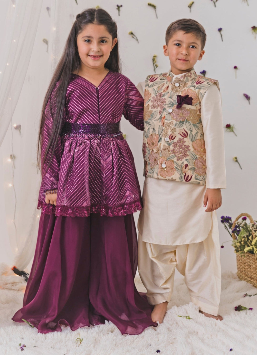Chotibuti Wine Organza Peplum Palazzo SetFabilicious Fashion