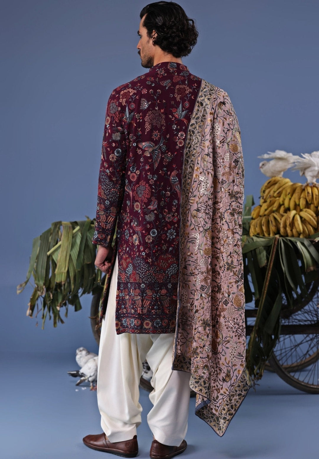 Wine Resham Embroidered Kurta Patiala Set Kalpraag - Fabilicious Fashion