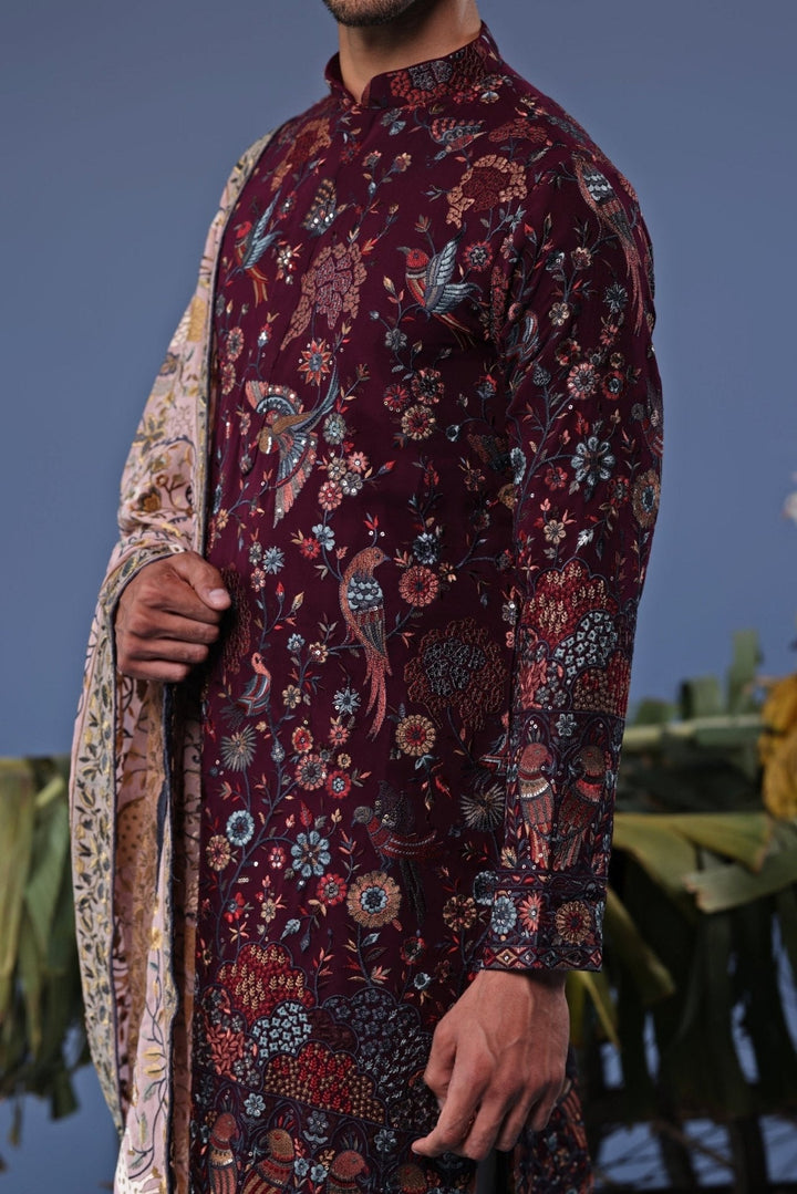 Wine Resham Embroidered Kurta Patiala Set Kalpraag - Fabilicious Fashion