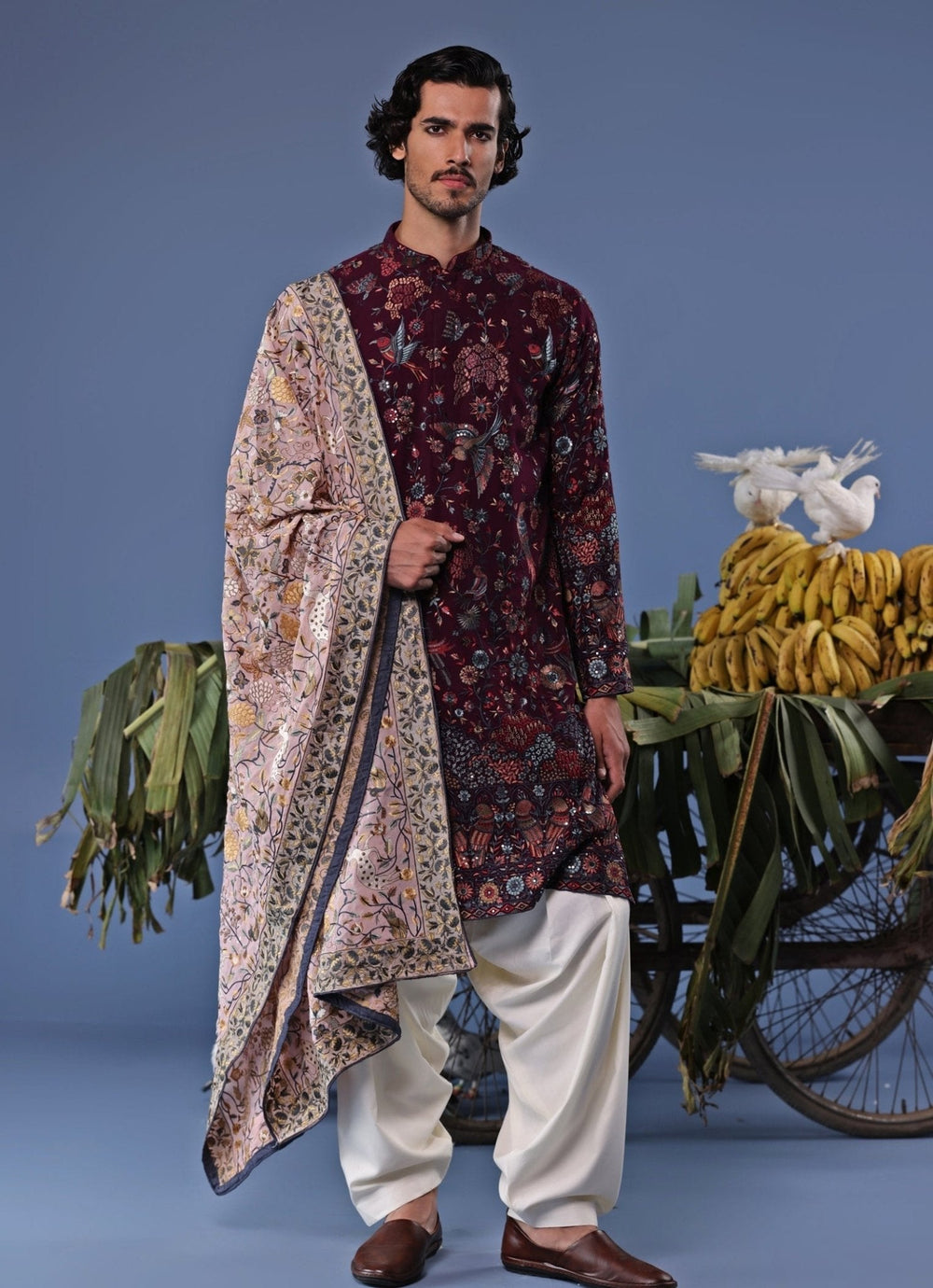 Wine Resham Embroidered Kurta Patiala Set Kalpraag - Fabilicious Fashion