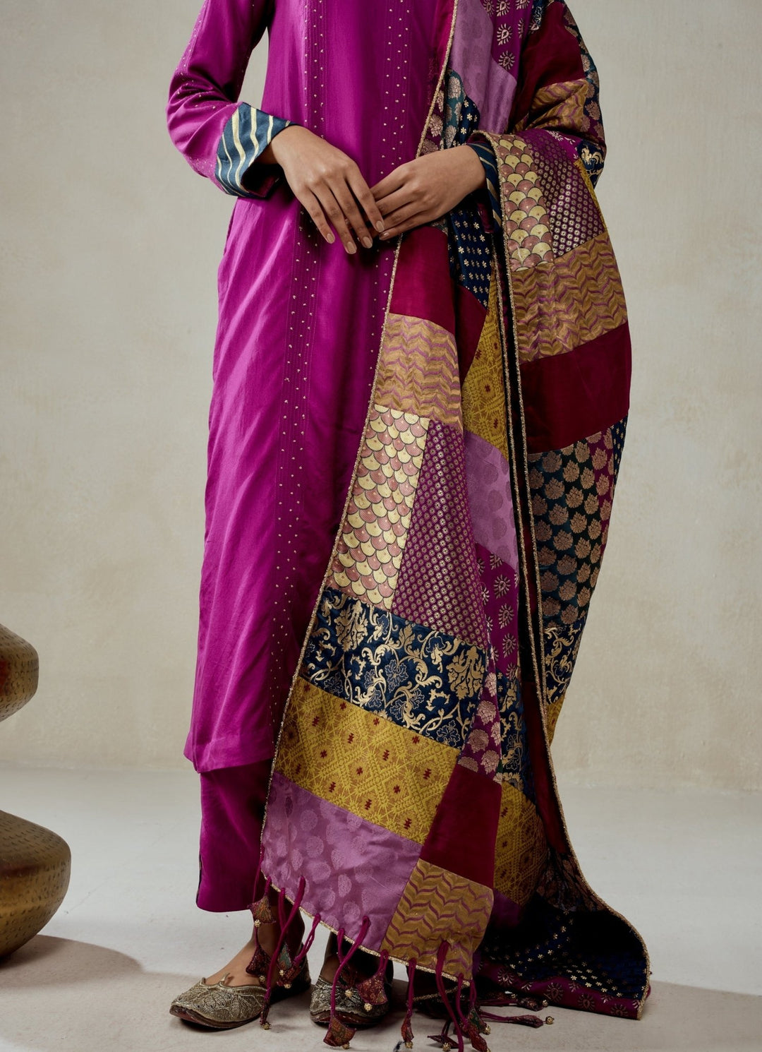 Nitika Gujral Wine Silk Kurta Salwar With Multicolour DupattaFabilicious Fashion